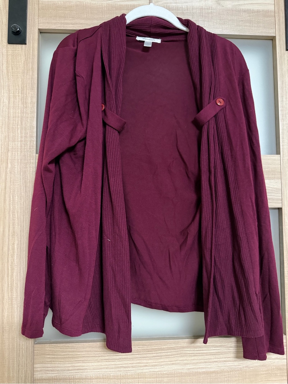 Dressbarn Burgundy Open-Front Shawl Collar Cardigan